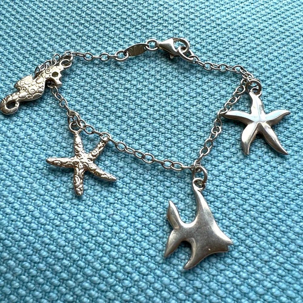 Roberto Magi Italy sterling silver star fish seahorse charm bracelet